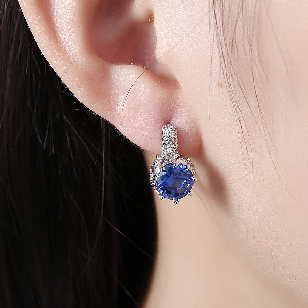 Vienna 1.00 Ct Sapphire Round Cut Huggie Earring in  Silvertone