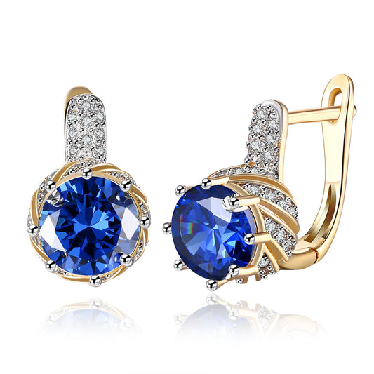 Vienna 1.00 Ct Sapphire Round Cut Huggie Earring in Goldtone