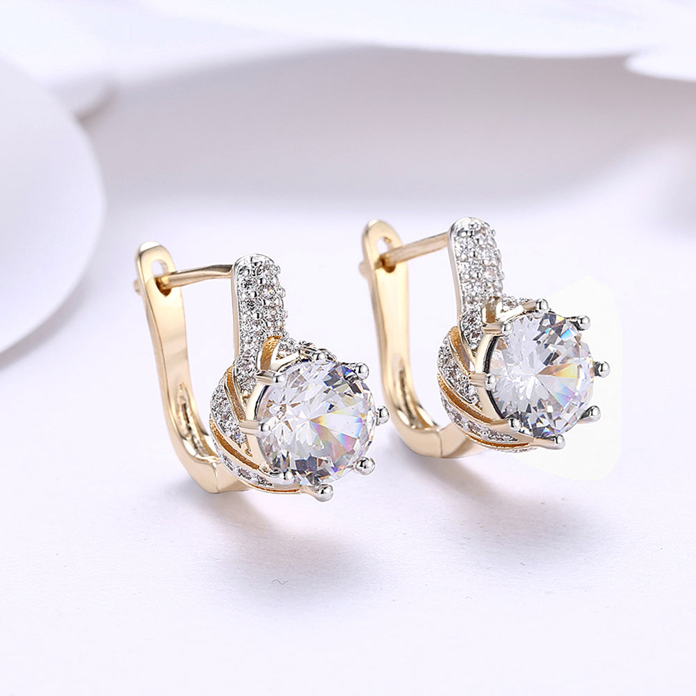 Vienna 1.00 Ct White Topaz Round Cut Huggie Earring in Goldtone