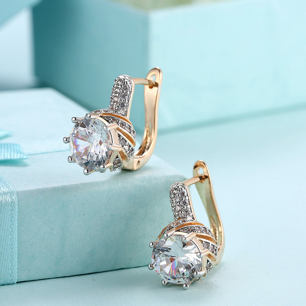 Vienna 1.00 Ct White Topaz Round Cut Huggie Earring in Goldtone