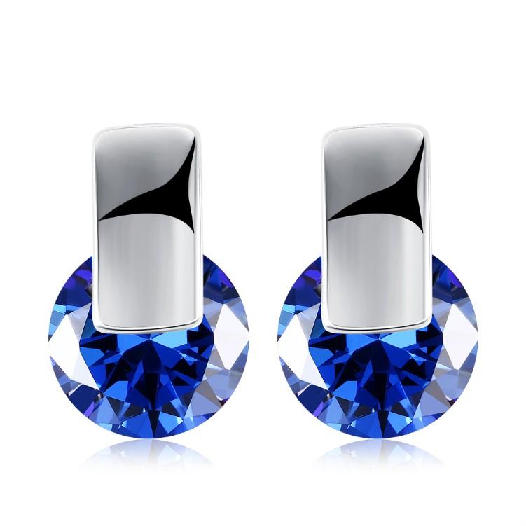 Created Sapphire Sleek Bar Earrings Set in Silvertone - Riakoob Jewelry Pandora Jewelry goldennycjewelry.com wholesale jewelry 