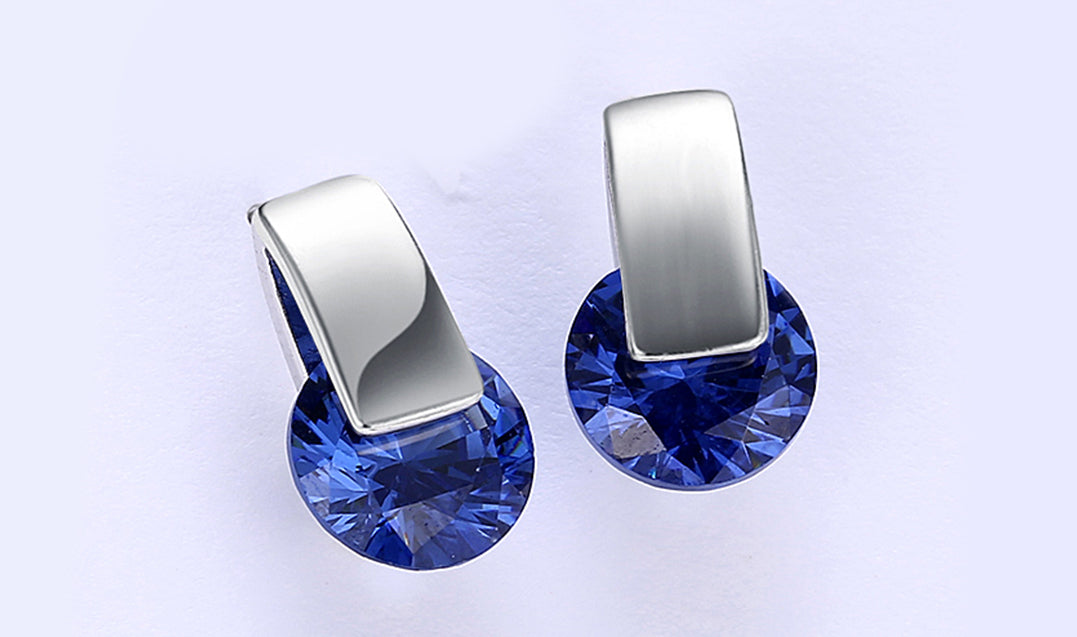 14K White Gold Tone  Sleek Blue  Elements Earrings
