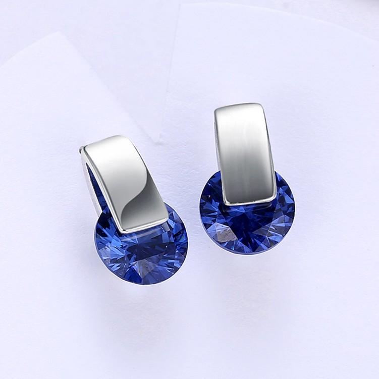 Created Sapphire Sleek Bar Earrings Set in Silvertone - Riakoob Jewelry Pandora Jewelry goldennycjewelry.com wholesale jewelry 
