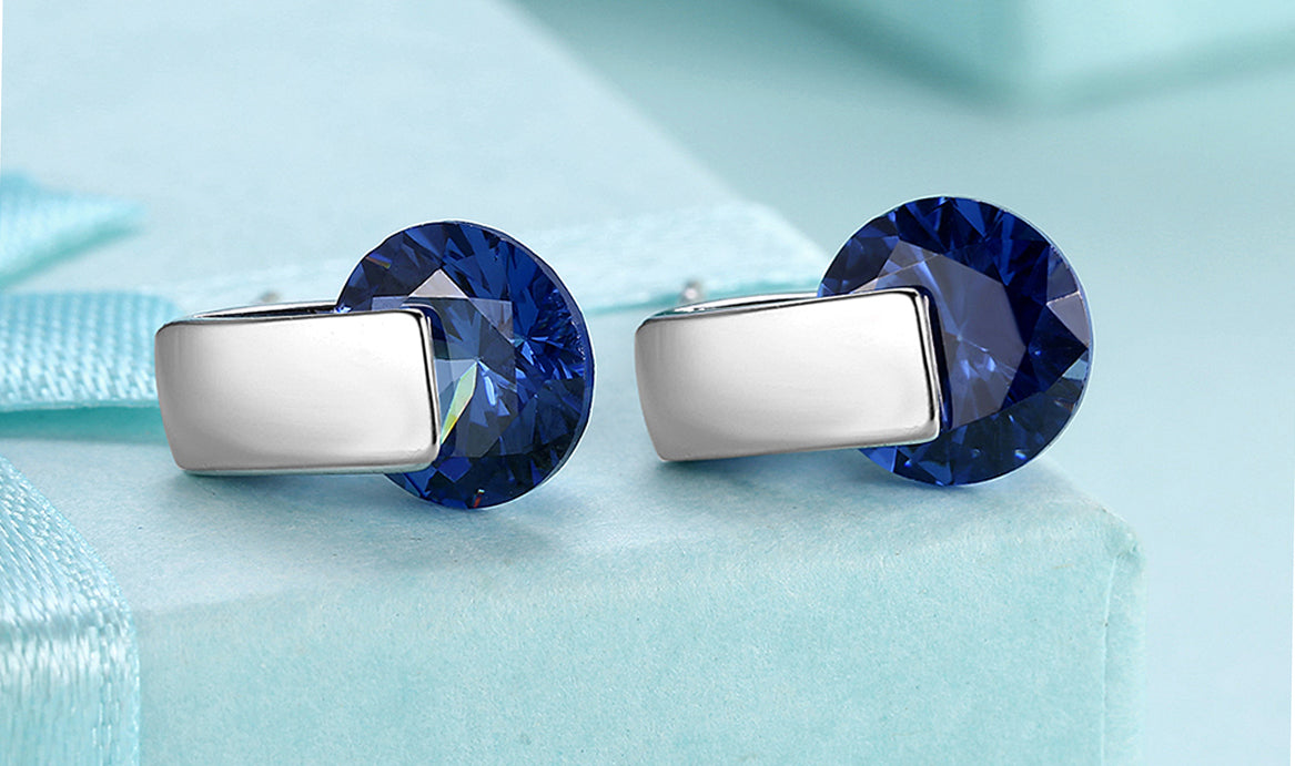14K White Gold Tone  Sleek Blue  Elements Earrings
