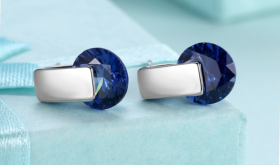 14K White Gold Tone  Sleek Blue Luxe Elements Earrings ITALY Design