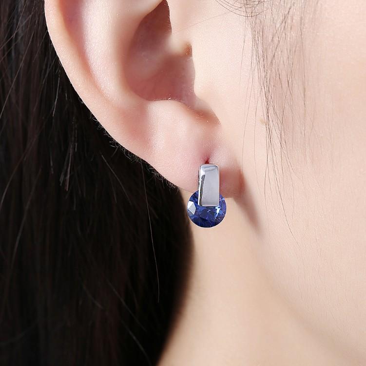 Created Sapphire Sleek Bar Earrings Set in Silvertone - Riakoob Jewelry Pandora Jewelry goldennycjewelry.com wholesale jewelry 