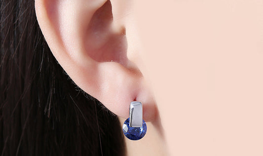 14K White Gold Tone  Sleek Blue Sapphire Earrings