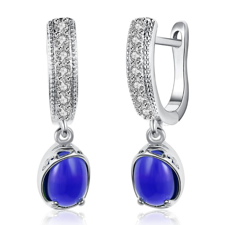 Created Sapphire Micro-Pav'e Leverback Earrings Set in Silvertone - Riakoob Jewelry Pandora Jewelry goldennycjewelry.com wholesale jewelry 