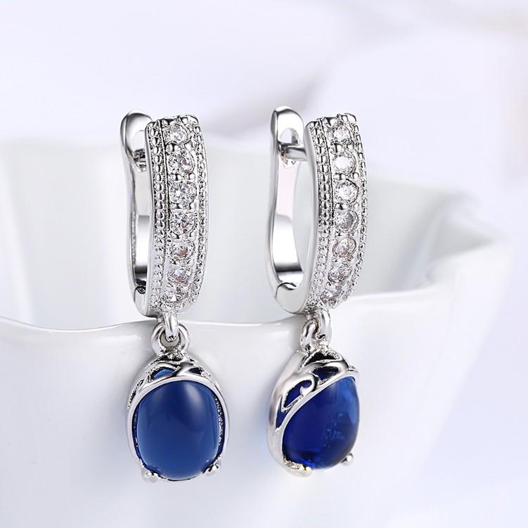 Created Sapphire Micro-Pav'e Leverback Earrings Set in Silvertone - Riakoob Jewelry Pandora Jewelry goldennycjewelry.com wholesale jewelry 