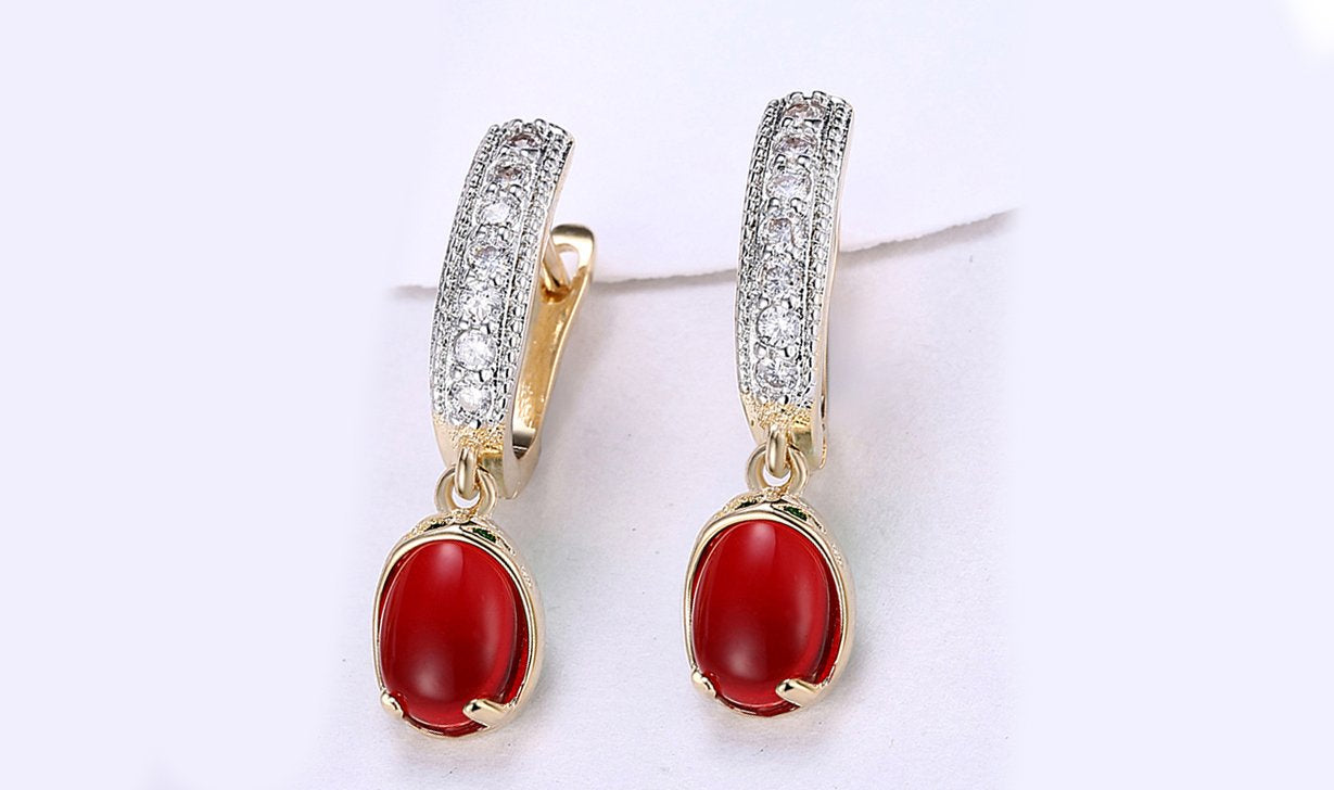 Goldtone Tone  Red Larimar White Elements Clip On Earrings ITALY Design