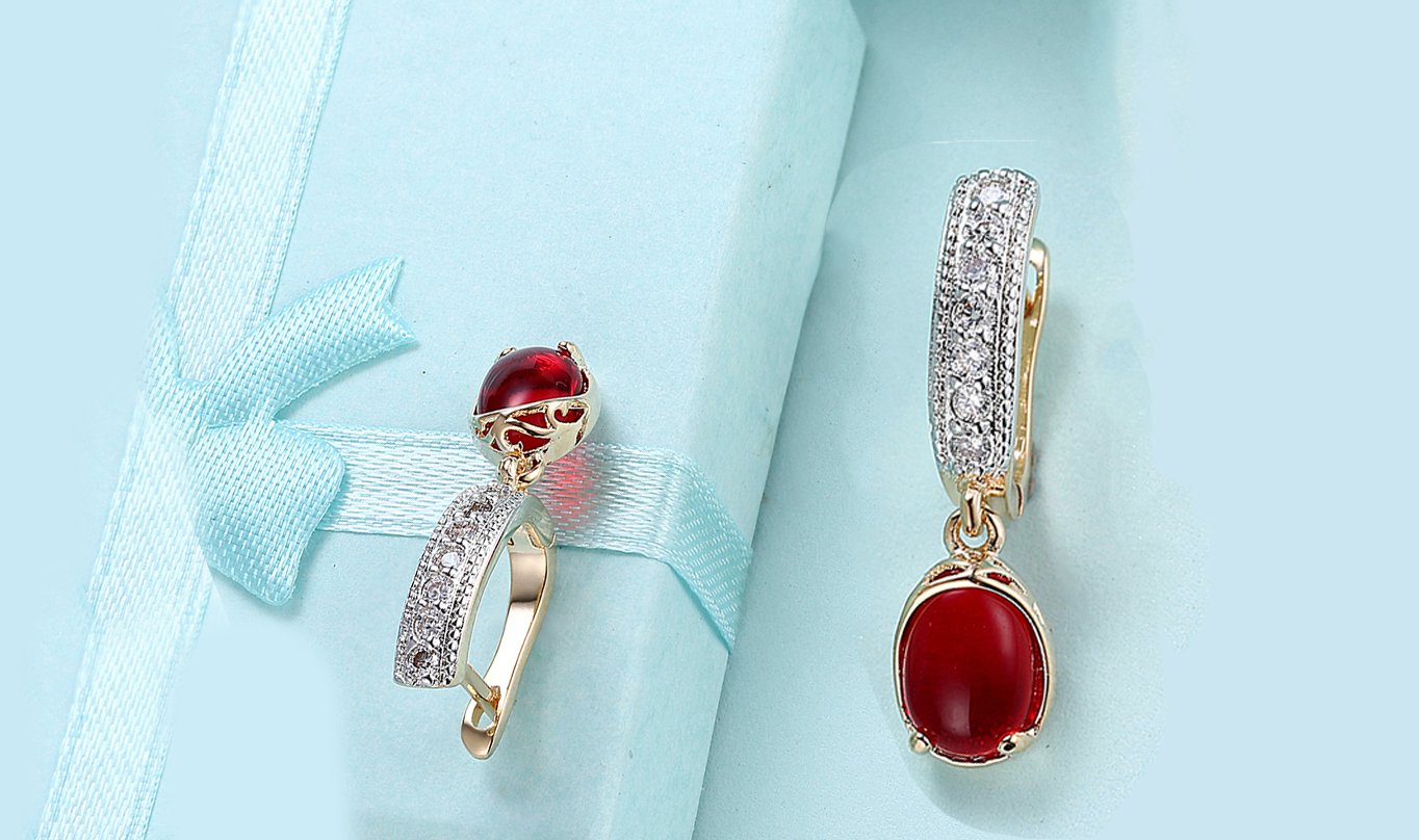 Goldtone Tone  Red Larimar White Elements Clip On Earrings ITALY Design