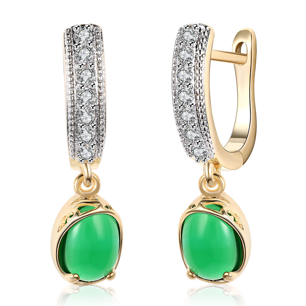 GreenStone Classic Resin Drop Earring in Goldtone