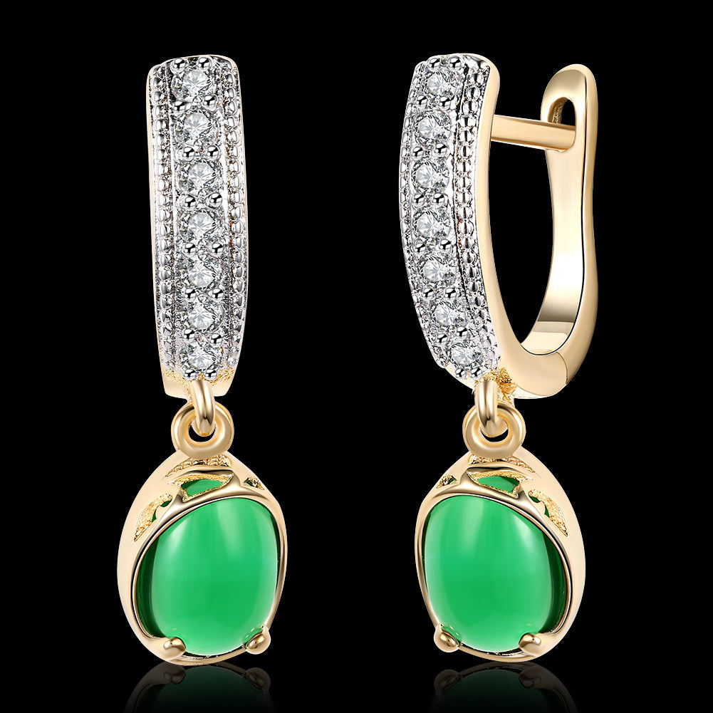 GreenStone Classic Resin Drop Earring in Goldtone
