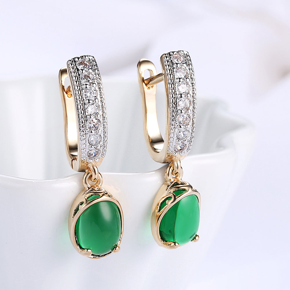 GreenStone Classic Resin Drop Earring in Goldtone