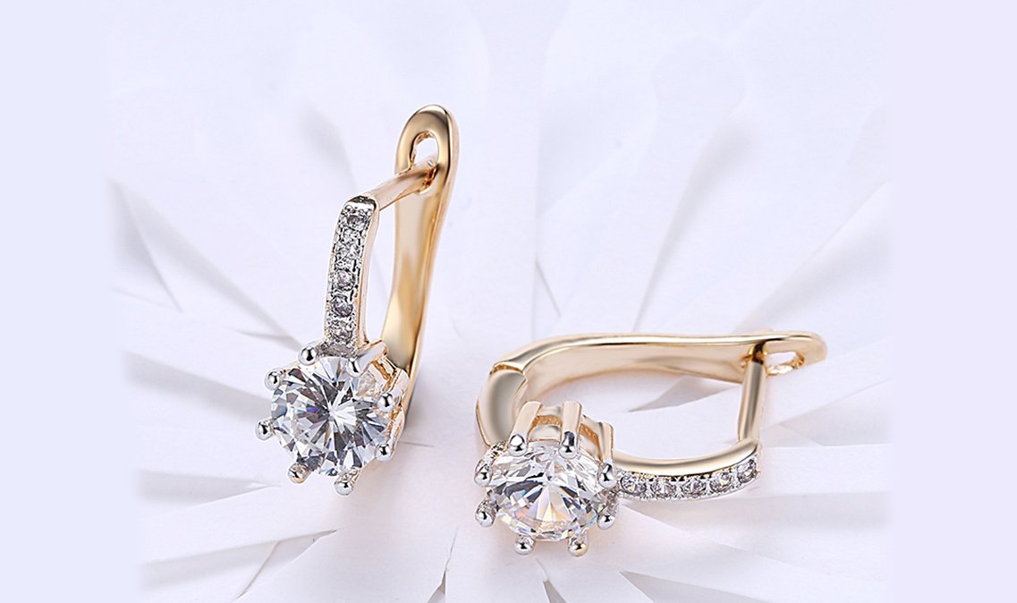 Goldtone Tone  Elements Starburst Leverback Pav'e Clip On Earrings ITALY Design