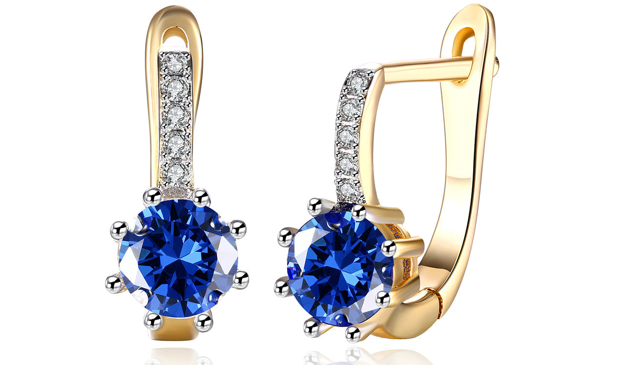 Goldtone Tone  Gemstone Starburst Leverback Pav'e Clip On Earrings
