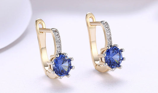 Goldtone Tone  Gemstone Starburst Leverback Pav'e Clip On Earrings