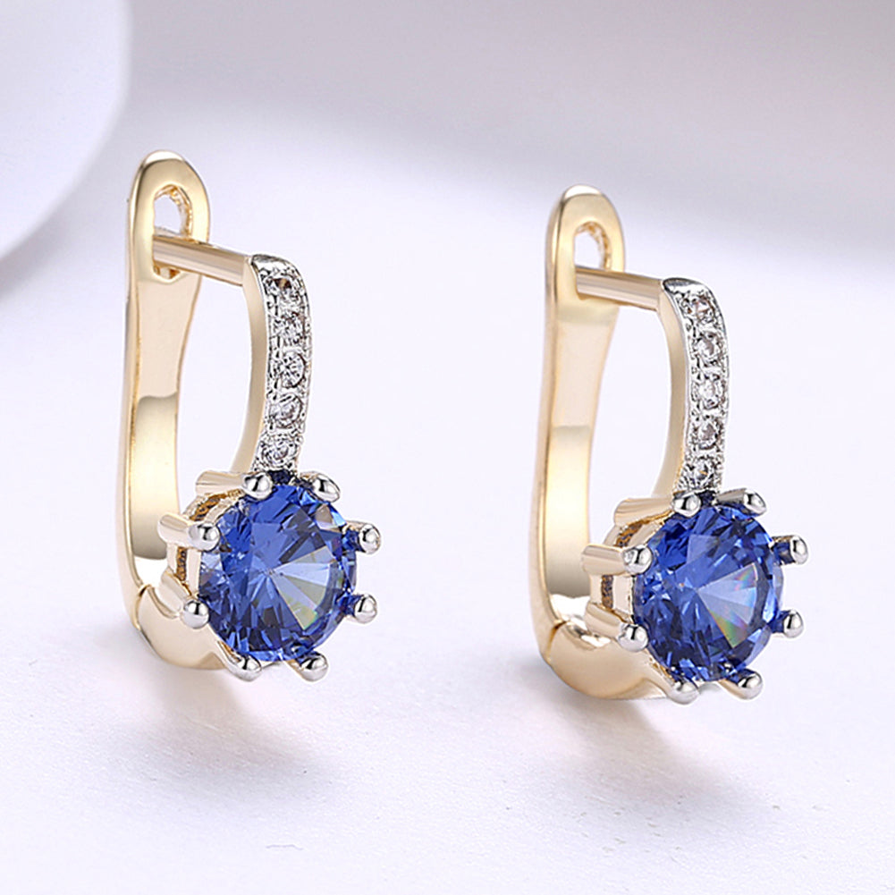 Blue Topaz 0.70 CT Round Huggie Earring in  Silvertone