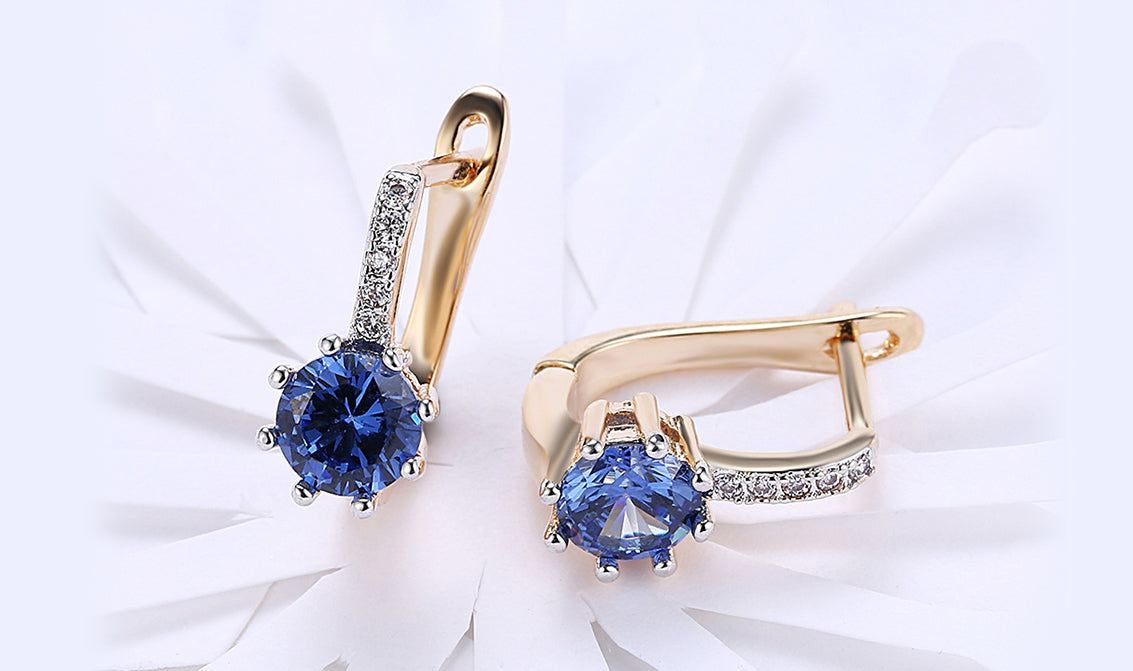 Goldtone Tone  Gemstone Starburst Leverback Pav'e Clip On Earrings