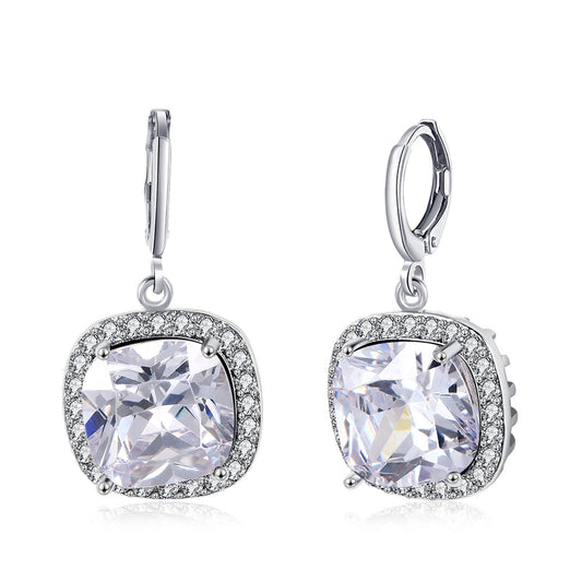 3.00 Ct Asscher Cut Halo Drop Earring in  Silvertone