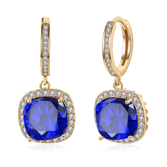 3.00 Ct Sapphire Asscher Cut Halo Drop Earring in Goldtone