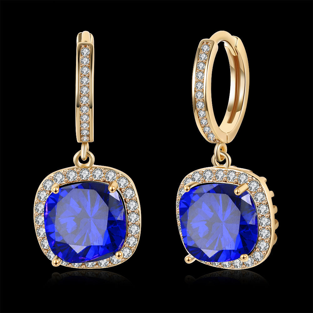3.00 Ct Sapphire Asscher Cut Halo Drop Earring in Goldtone