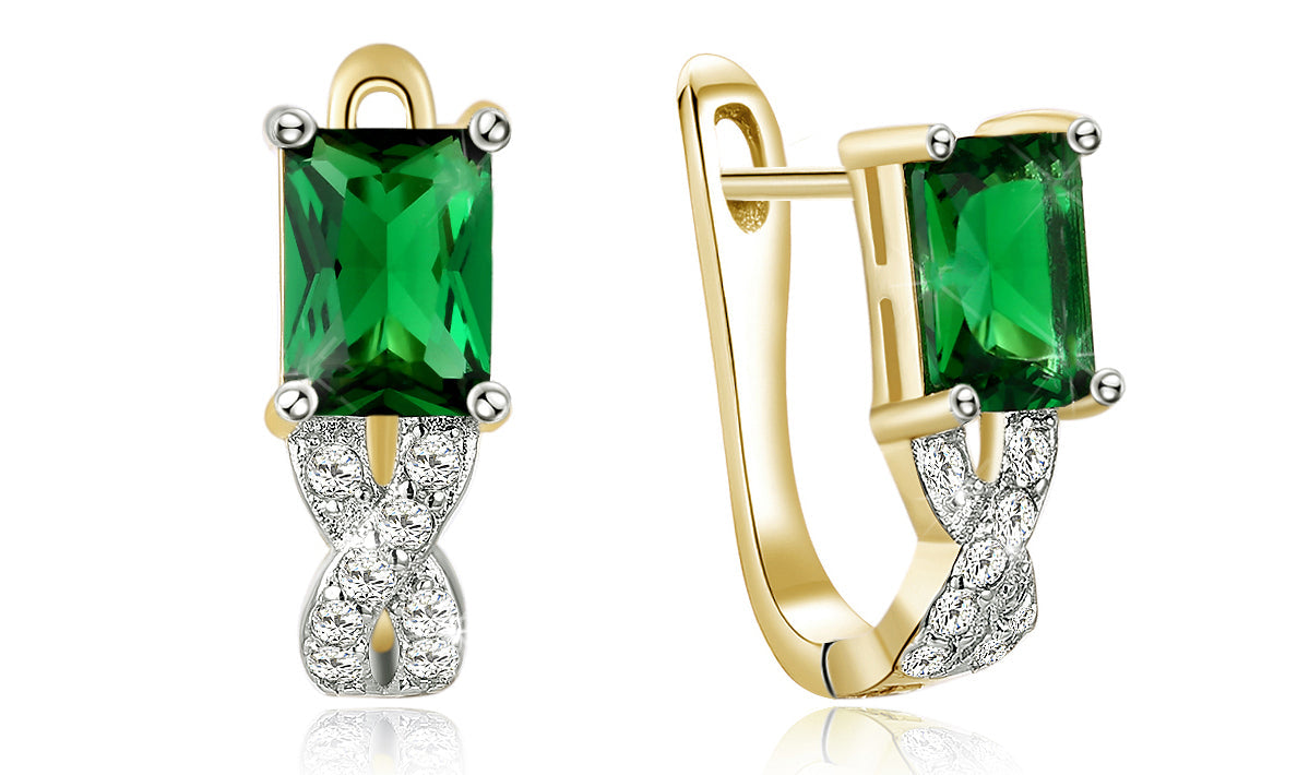 Goldtone Tone  Emerald Cut Emerald Twisted Pav'e Lever back Earrings