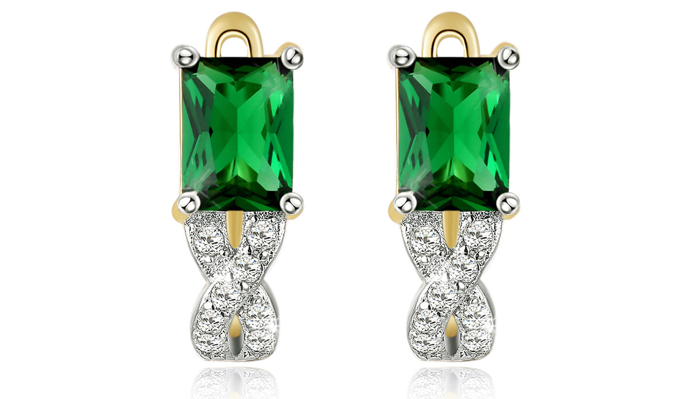Goldtone Tone  Emerald Cut Emerald Twisted Pav'e Lever back Earrings