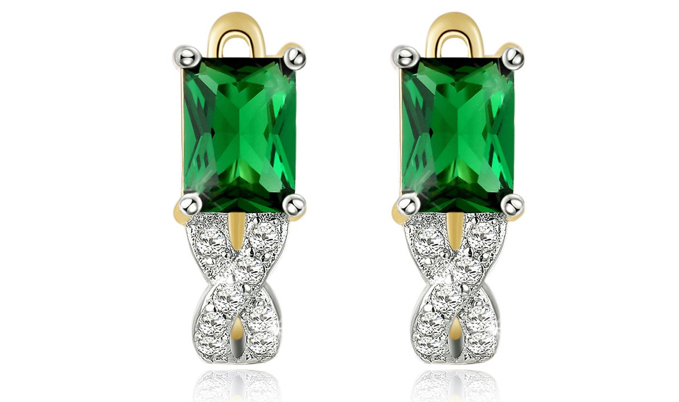 Goldtone Tone  Emerald Cut Green Elements Twisted Pav'e Lever back Earrings ITALY Design