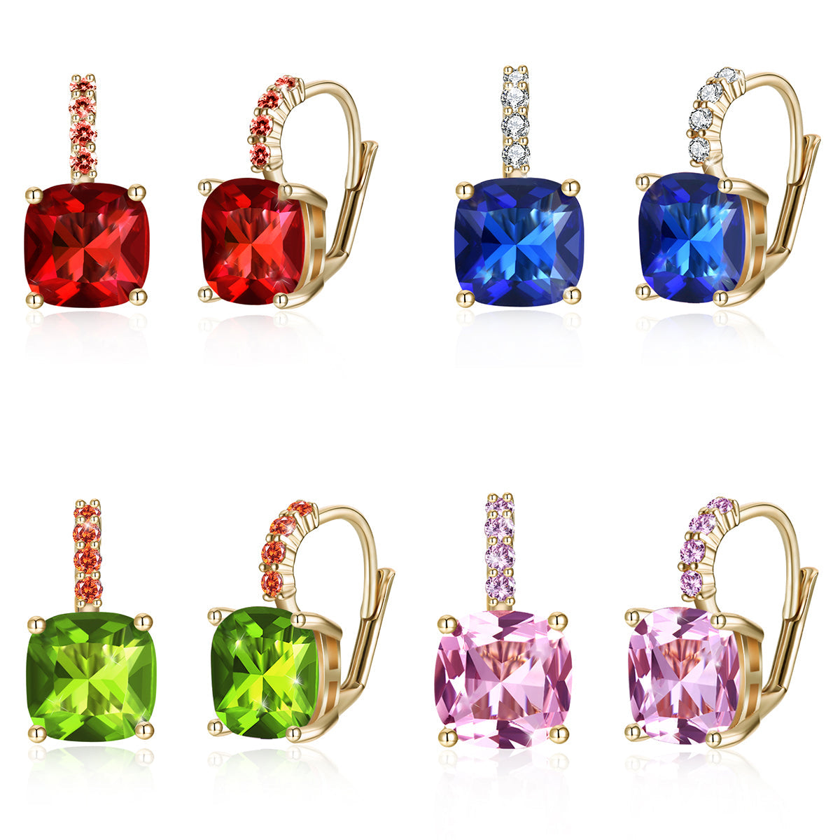 Iridescent Amethyst Ascher Cut Pave Leverback in Goldtone