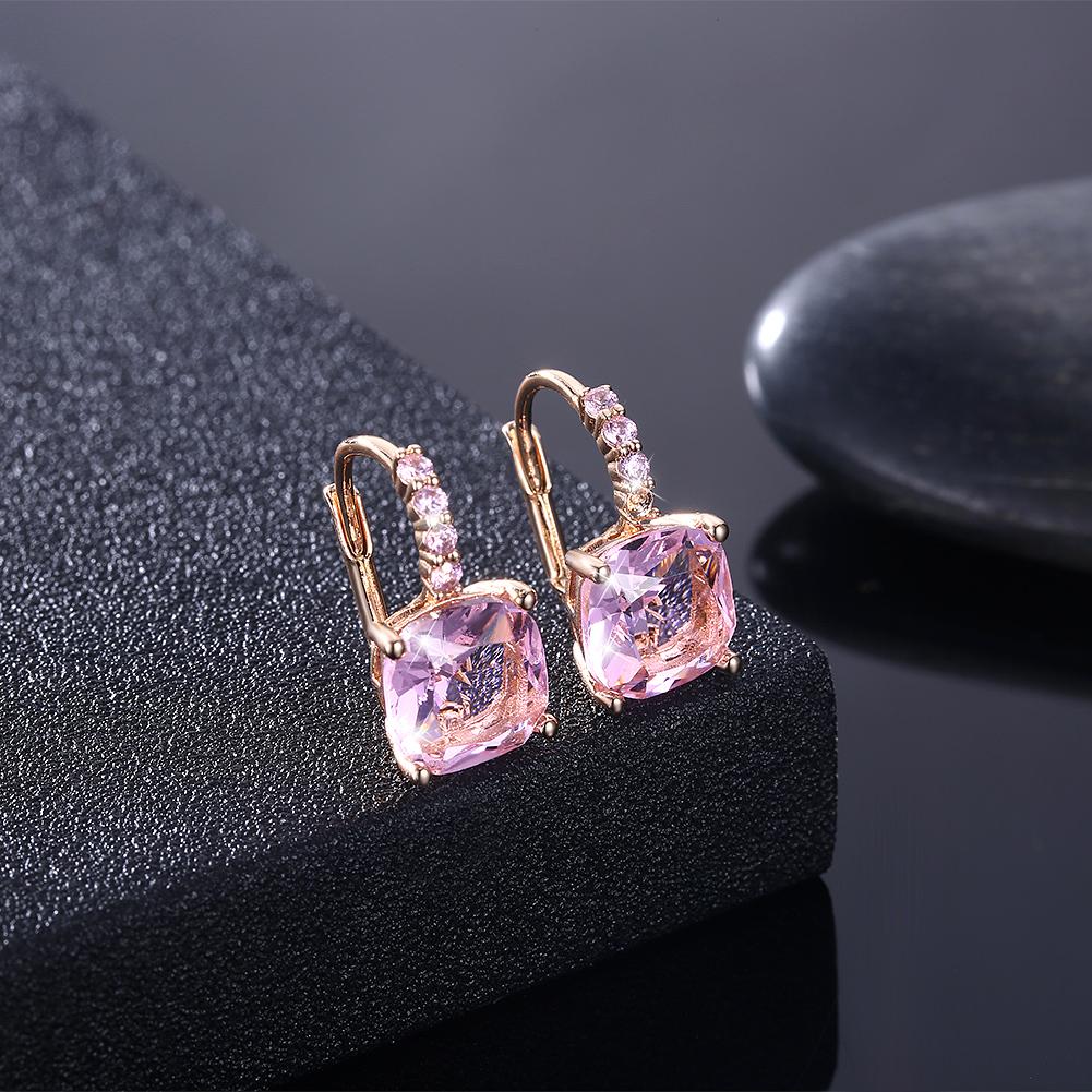 Pink Asscher Cut  Pav'e Leverback in Goldtone