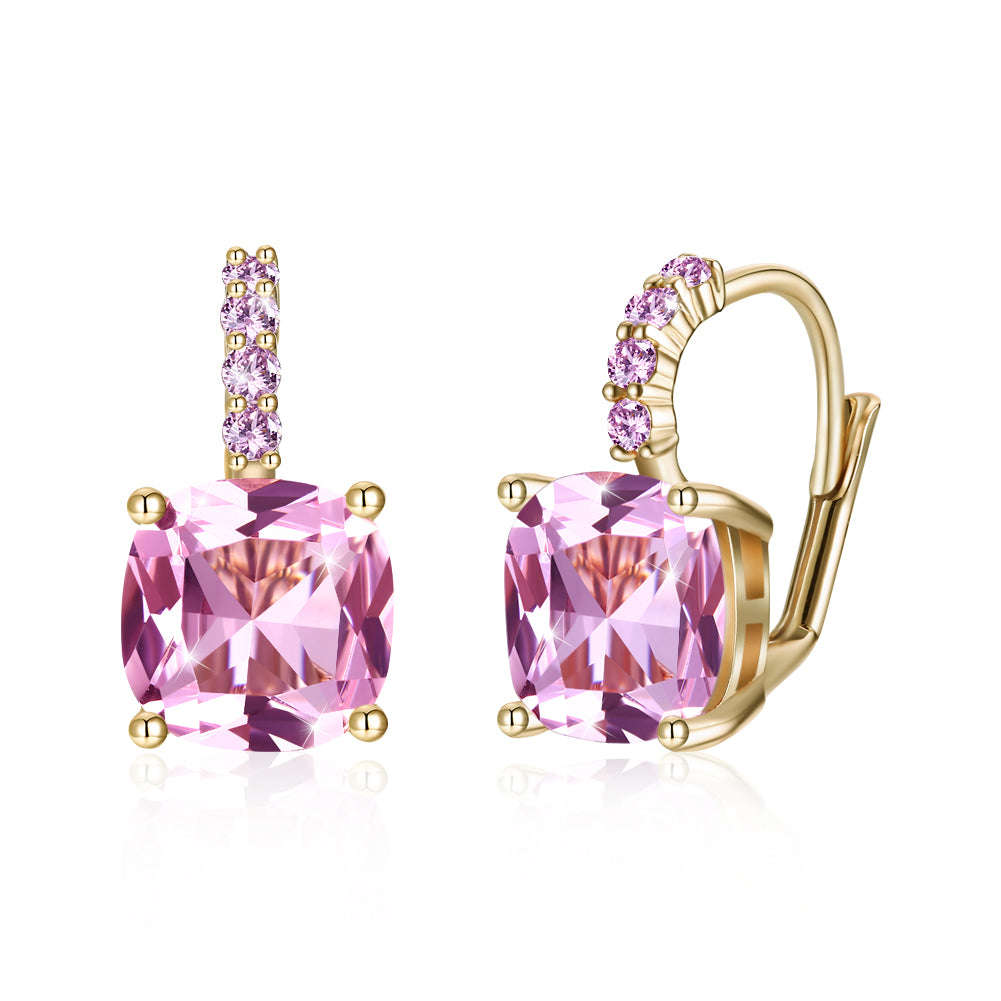 Iridescent Amethyst Ascher Cut Pave Leverback in Goldtone