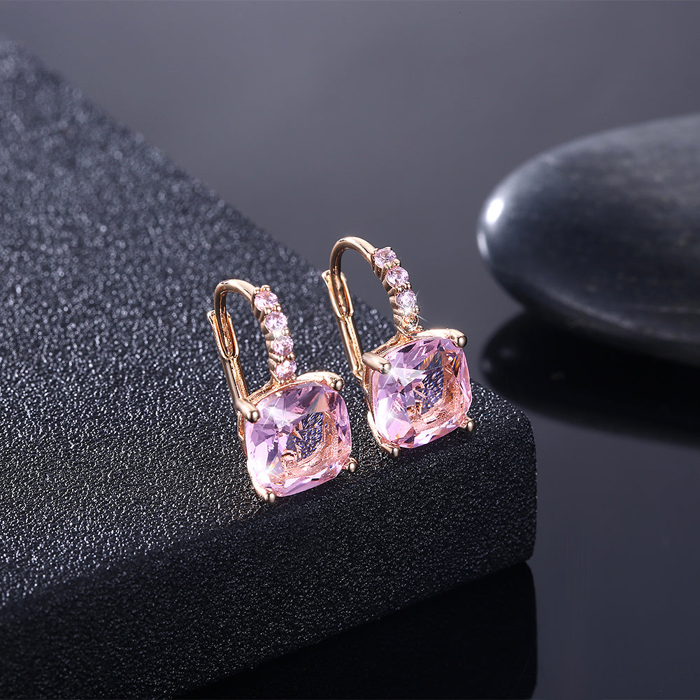 Iridescent Amethyst Ascher Cut Pave Leverback in Goldtone