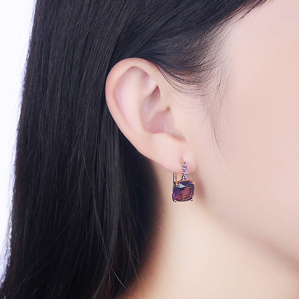 Iridescent Amethyst Ascher Cut Pave Leverback in Goldtone