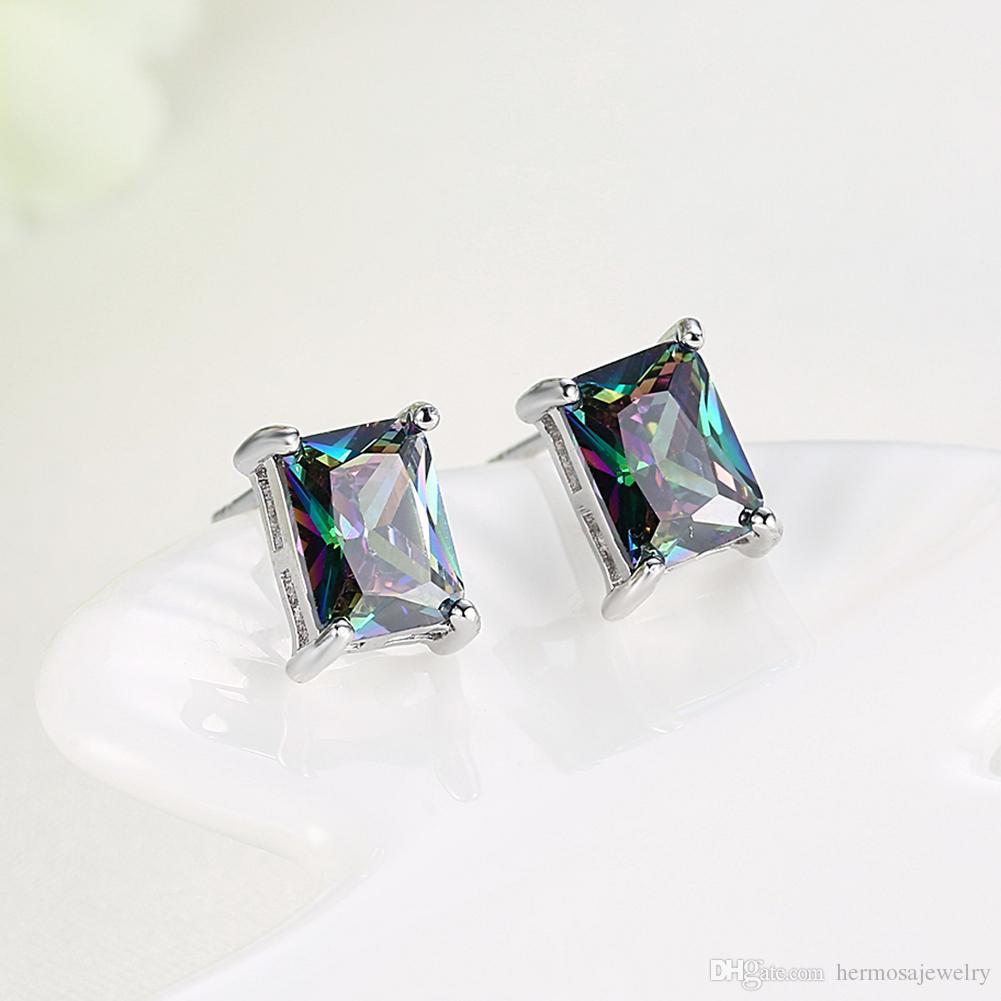 Mystic Topaz Princess Cut Earrings in Silvertone