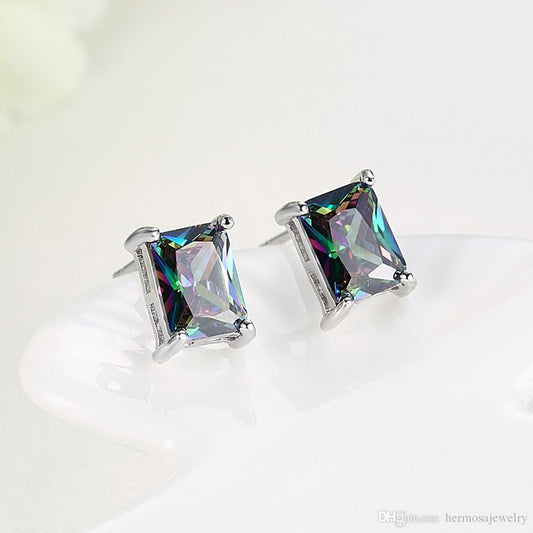 Серьги Mystic Topaz Princess Cut в серебристом тоне