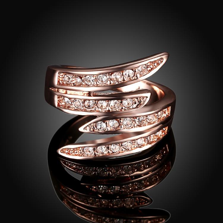 Swirl Cocktail Ring Made with Swarovski in 14K Rose Gold - Riakoob Jewelry www.goldennycjewelry.com fashion jewelry for women
