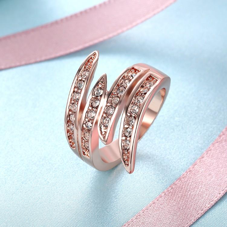 Swirl Cocktail Ring Made with Swarovski in 14K Rose Gold - Riakoob Jewelry www.goldennycjewelry.com fashion jewelry for women