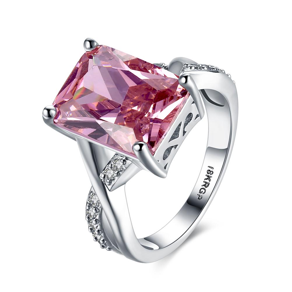 Emerald Cut Pink Crystal Swirl Ring Set in Silvertone Tone  Made with Swarovski Elements, , Riakoob Jewelry, Riakoob Jewelry  jewelryjewelry deals, swarovski crystal jewelry, groupon jewelry,, jewelry for mom, 
