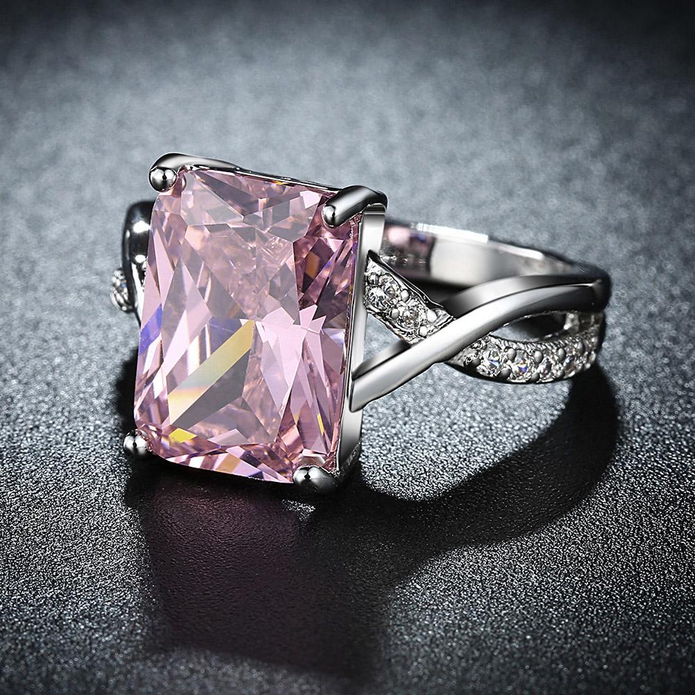 Emerald Cut Pink Crystal Swirl Ring Set in Silvertone Tone  Made with Swarovski Elements, , Riakoob Jewelry, Riakoob Jewelry  jewelryjewelry deals, swarovski crystal jewelry, groupon jewelry,, jewelry for mom, 
