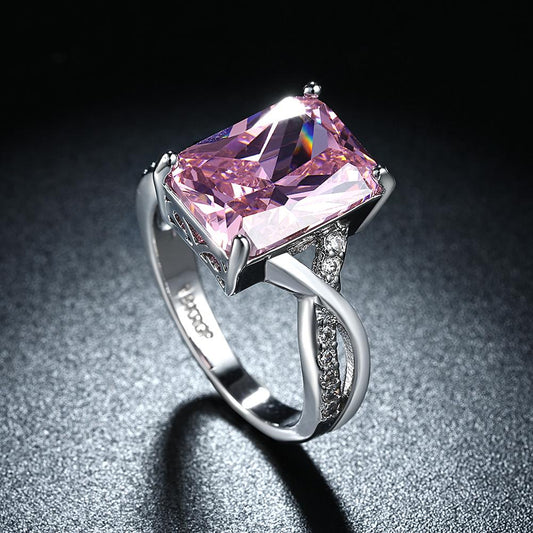 Emerald Cut Pink Crystal Swirl Ring Set in Silvertone Tone  Made with Swarovski Elements, , Riakoob Jewelry, Riakoob Jewelry  jewelryjewelry deals, swarovski crystal jewelry, groupon jewelry,, jewelry for mom, 