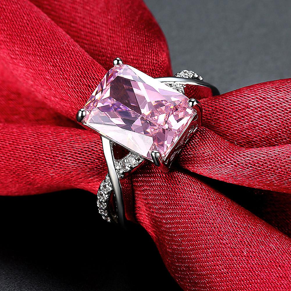 Emerald Cut Pink Crystal Swirl Ring Set in Silvertone Tone  Made with Swarovski Elements, , Riakoob Jewelry, Riakoob Jewelry  jewelryjewelry deals, swarovski crystal jewelry, groupon jewelry,, jewelry for mom, 