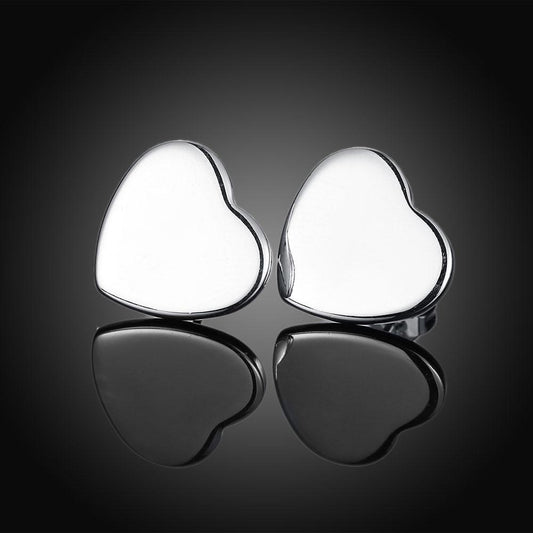Smooth Heart Stud Earring in  Silvertone