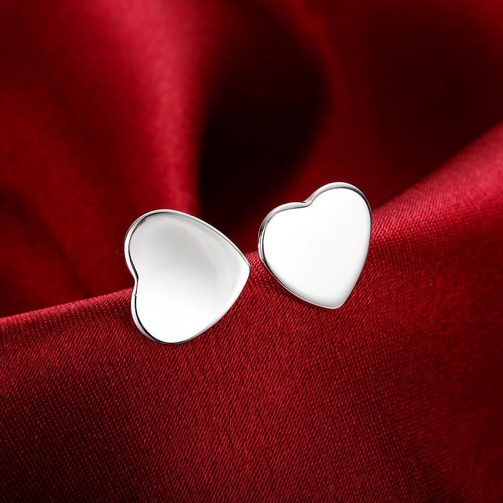 Smooth Heart Stud Earring in  Silvertone