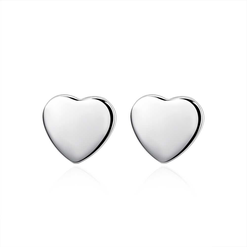 Smooth Heart Stud Earring in  Silvertone