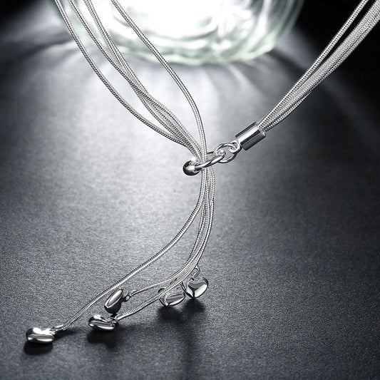 5 Dangling Heart in  Silvertone 18", Necklace, Riakoob Jewelry, Riakoob Jewelry  jewelryjewelry deals, swarovski crystal jewelry, groupon jewelry,, jewelry for mom, 