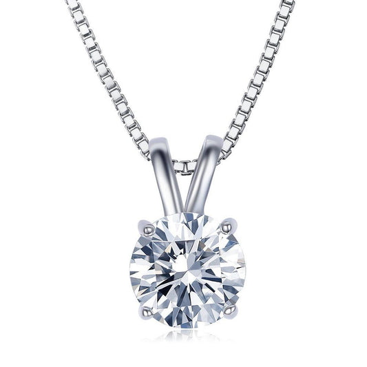 Solitaire  Elements Classical Princess Cut Necklace in Silvertone Tone