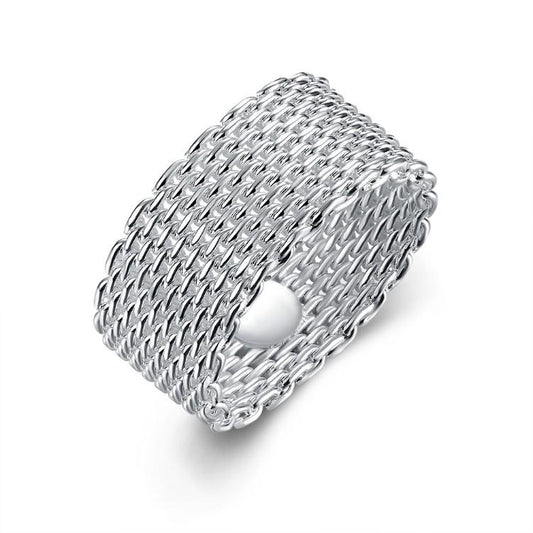 Sterling Silver Plated Woven Mesh Ring - Riakoob Jewelry www.goldennycjewelry.com fashion jewelry for women