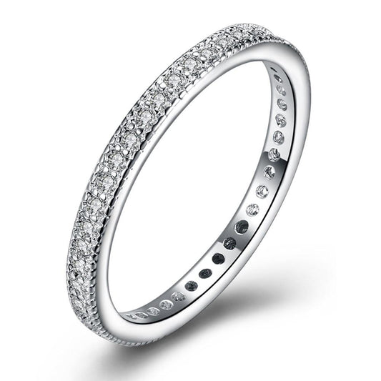 Classic  Crystal Wedding Band Ring Set in  Silvertone