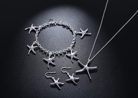 3 Piece Daisy Starfish   Silvertone Set in  Silvertone ITALY Design